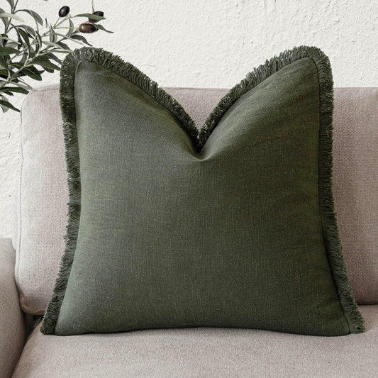 Boho Linen Fringe Throw Pillow Cover with Tassels