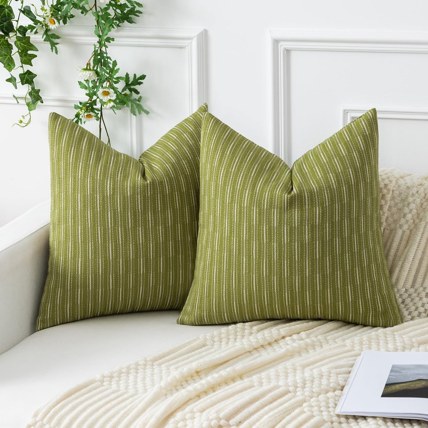Boho Woven Linen Decorative Throw Pillow Covers (Set of 2)