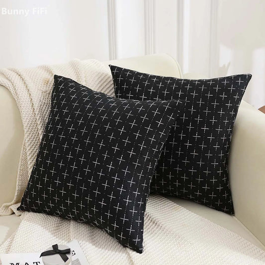 Linen Cross Pattern Decorative Throw Pillow Covers — Set of 2