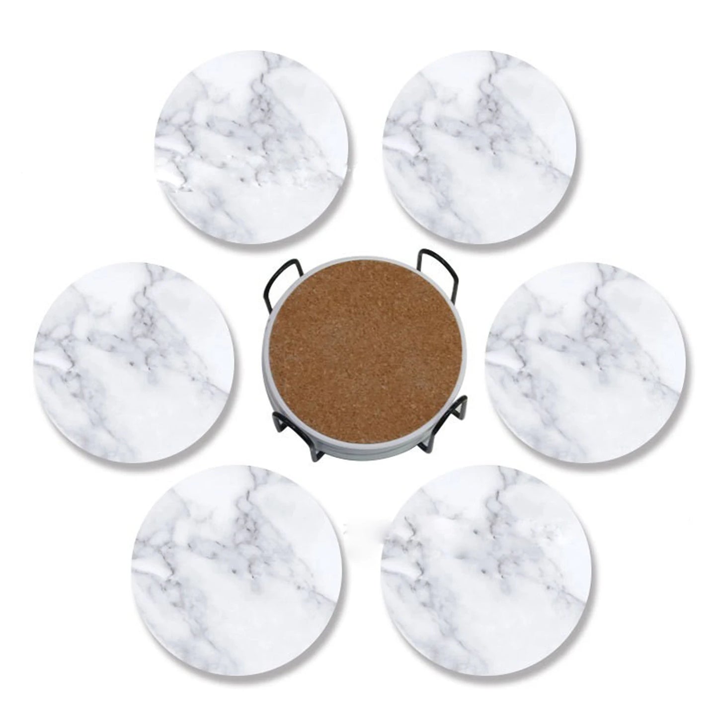 Marble Style Beverage Coaster Set with Holder — Set of 6