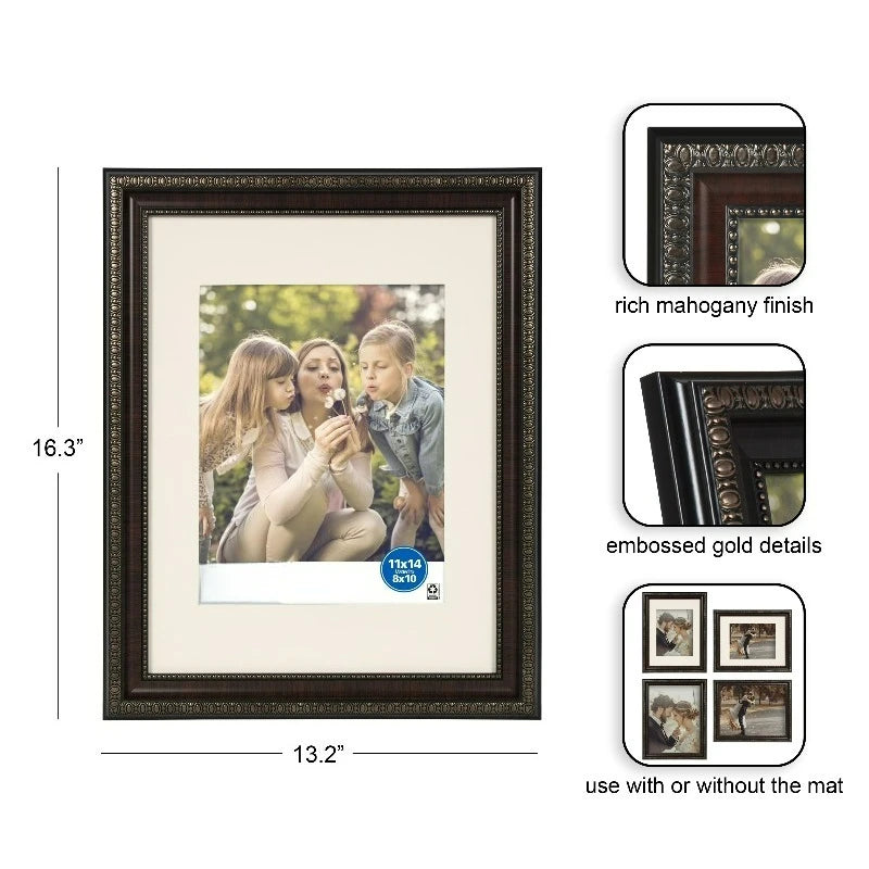 8x10 Picture Frame – Mahogany Matted Gallery Wall Photo Frame