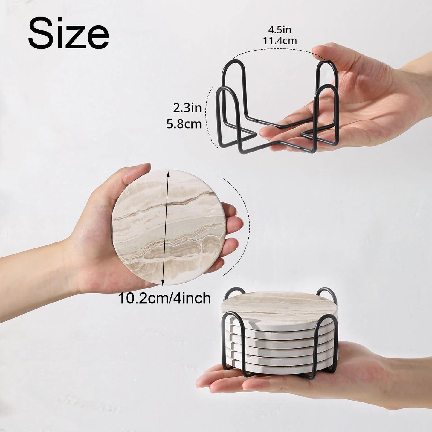 Marble Style Beverage Coaster Set with Holder — Set of 6