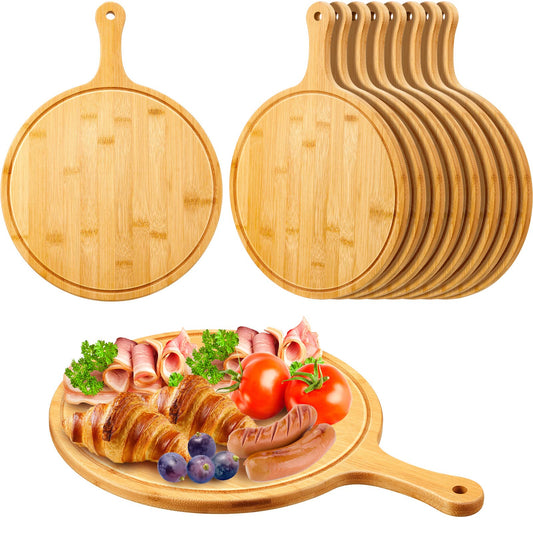 Round Wood Cutting Board Set with Handle — Set of 10
