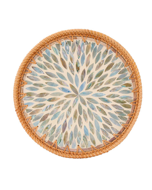 Mother of Pearl Rattan Serving Tray